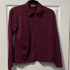 Women's Long-Sleeve Collared Zippered Shirt Burgundy Red Business Casual Winter